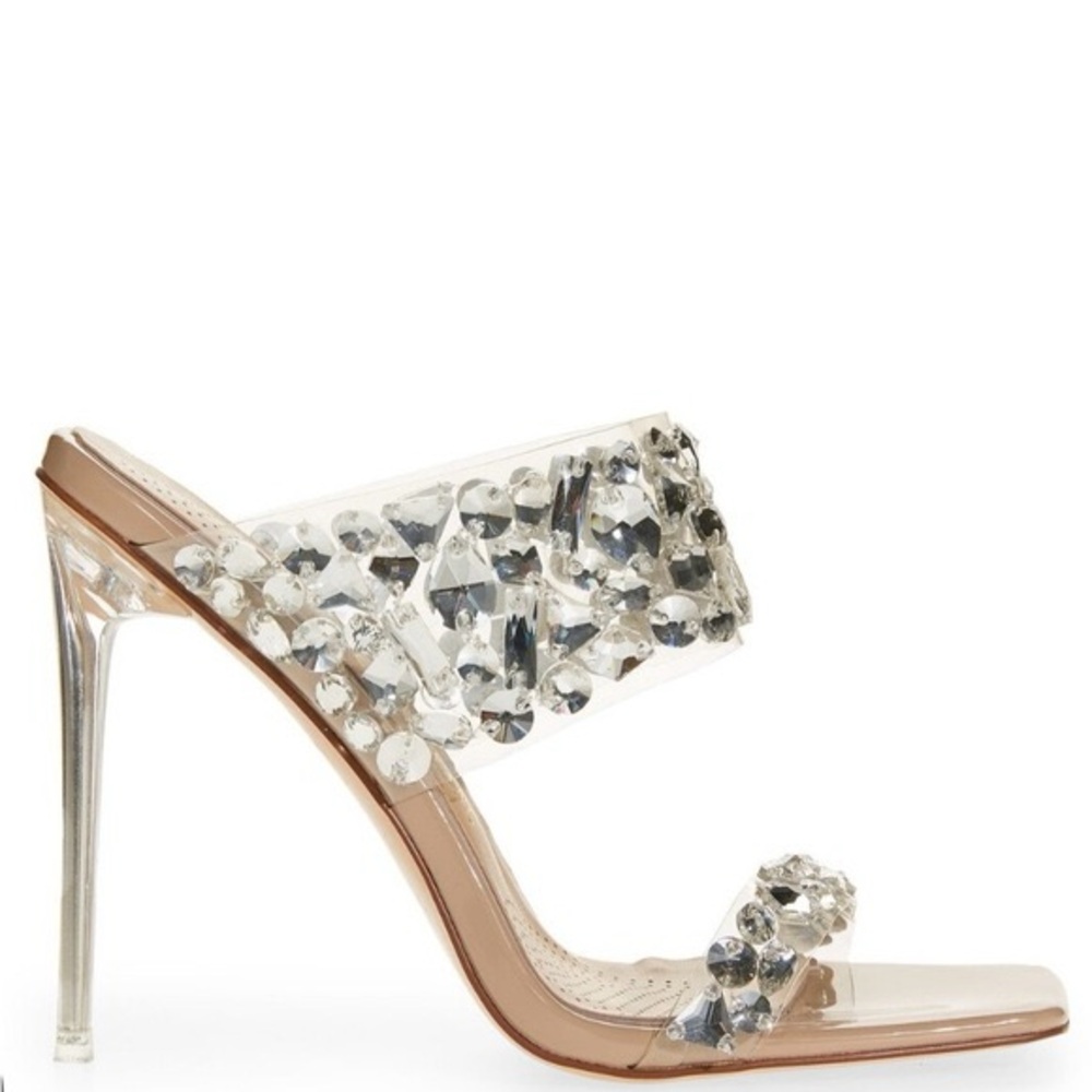 Crystal Embellished Clear High Heel Slide - Clear